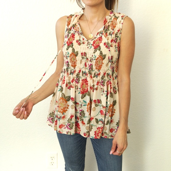 Anthropologie Rose + Olive Babydoll Top Floral - Picture 1 of 4